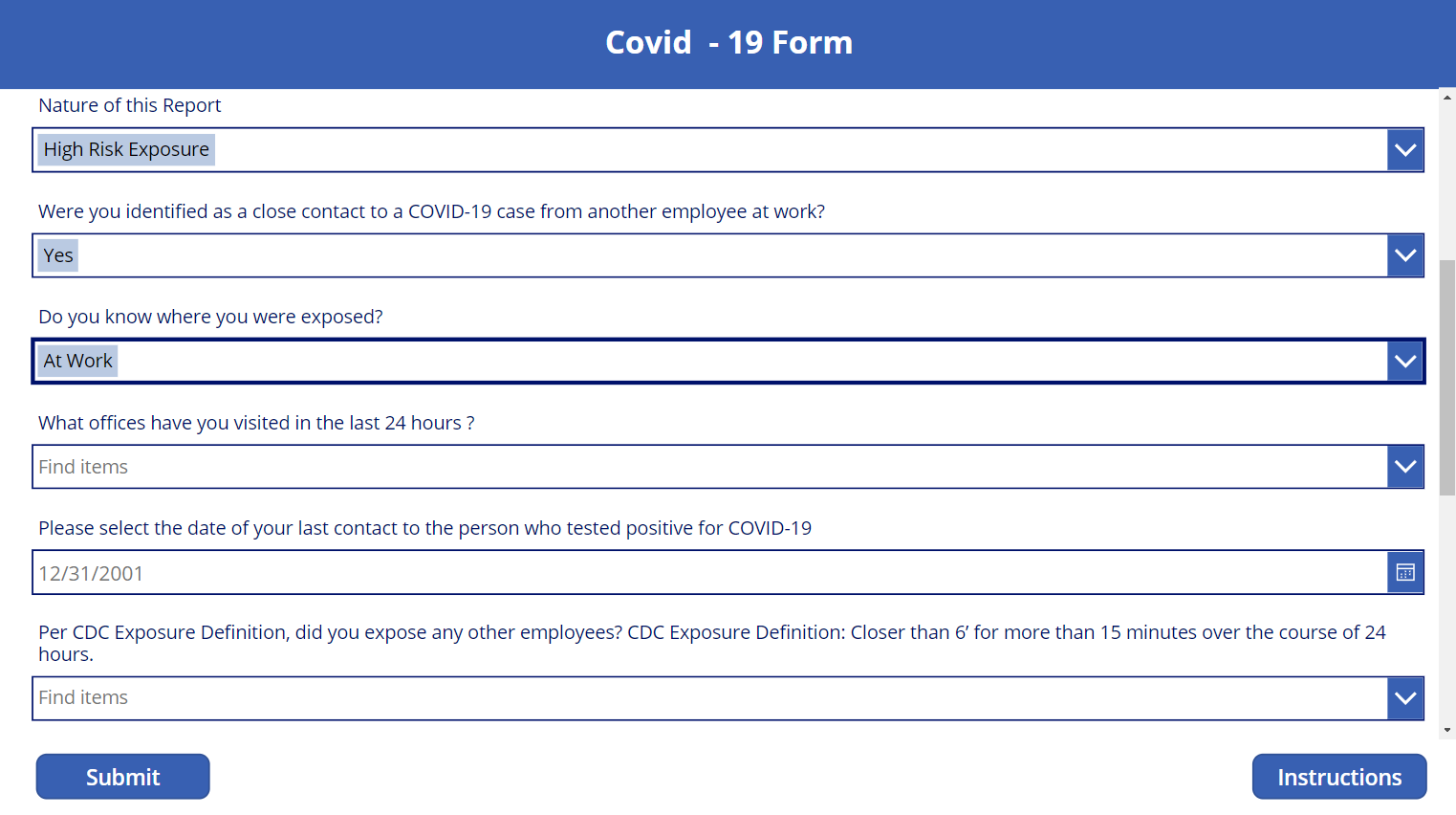Power App Covid Form